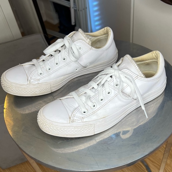 Converse Chuck Taylor All Star Mono White Leather Low Top Sneakers - Picture 3 of 8